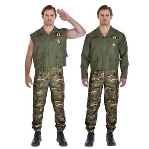 New Soldier Costume Military Removable Sleeves Jacket Pants Adult Men's Large